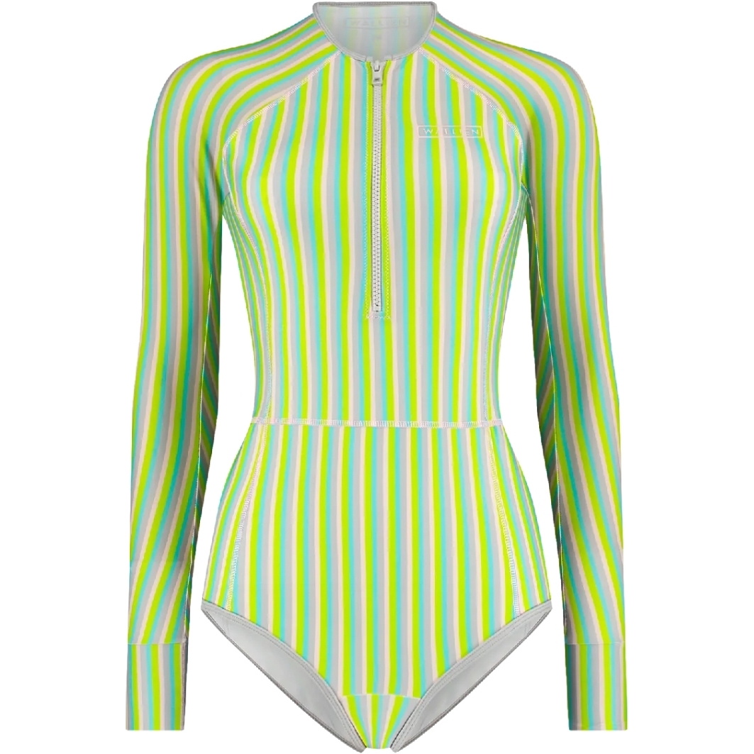2025 Wallien Womens One Piece Long Sleeve Front Zip Swimsuit 102001 - Multi Color Stripe